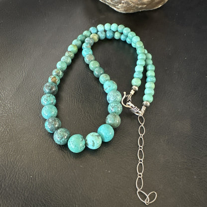Native Spiderweb Turquoise Bead Navajo Sterling Silver Necklace 18” 19157
