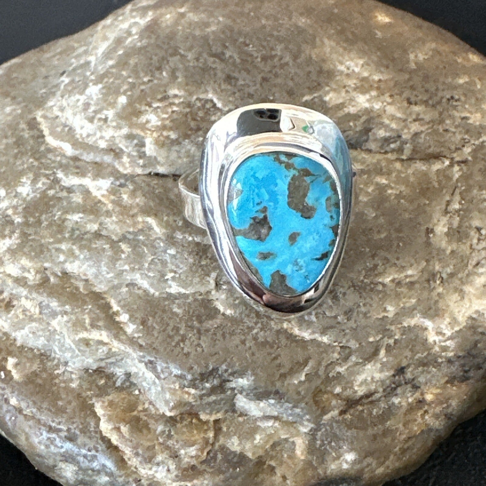 Southwestern Sterling Silver Blue Kingman Turquoise Ring Size 8 18520