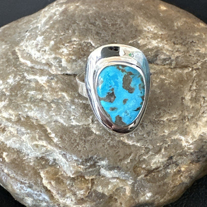 Southwestern Sterling Silver Blue Kingman Turquoise Ring Size 8 18520