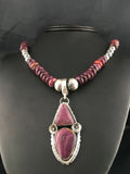Purple Spiny Oyster Pendant Navajo Beads Necklace | Sterling Silver | Authentic Native American Handmade | 08175