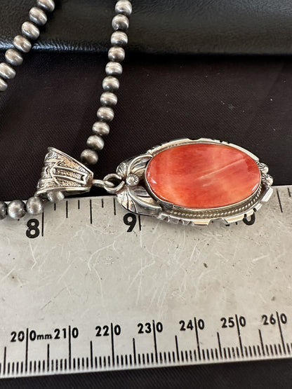 WoMens Red Spiny Oyster Pendant Navajo Sterling Silver Necklace 18365