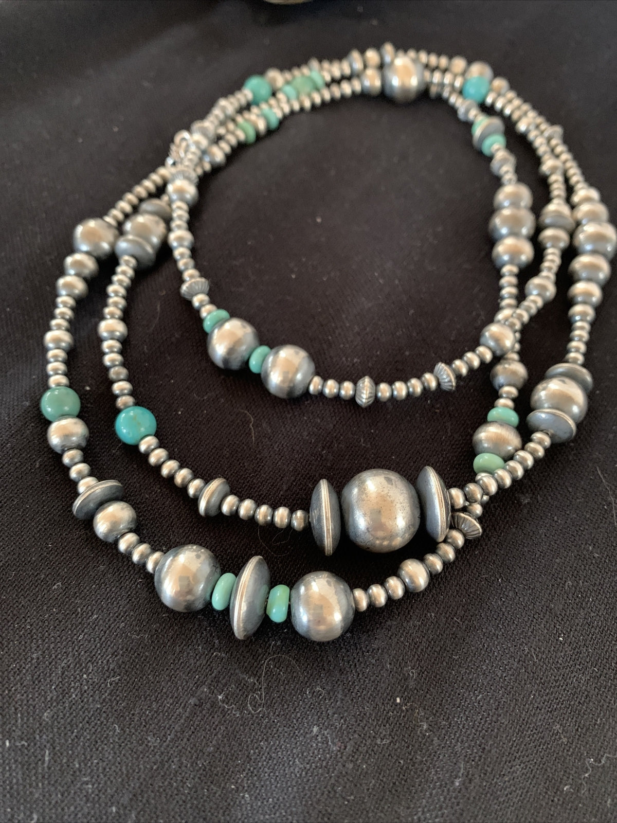Native Sterling Silver Beads Royston Turquoise 48in Necklace 01401