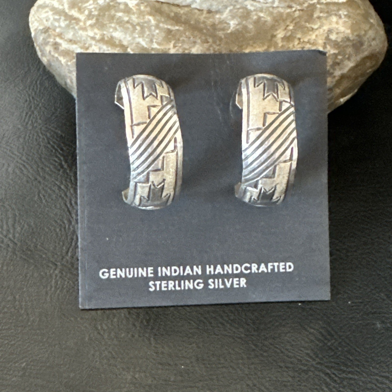 Old Pawn Womens Stamped Design All Sterling Silver Hoop Stud Earrings 1" 19093
