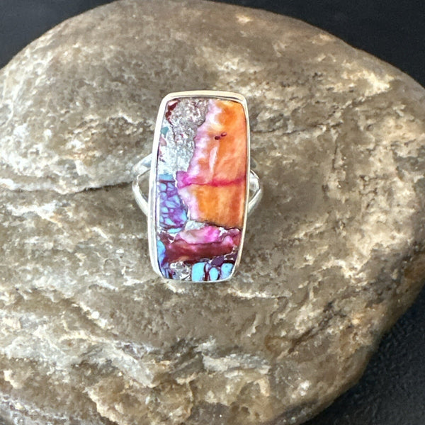 Blue Turquoise Spiny Oyster Southwestern Ring Size 5 | Sterling Silver | Authentic Native American Handmade | 18502