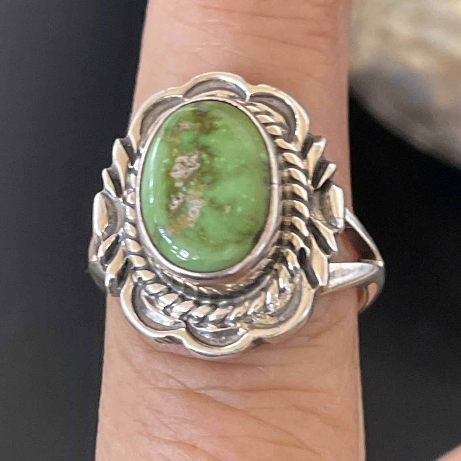 Green Gaspiete Navajo Sterling Silver Ring Size 8.5 11357