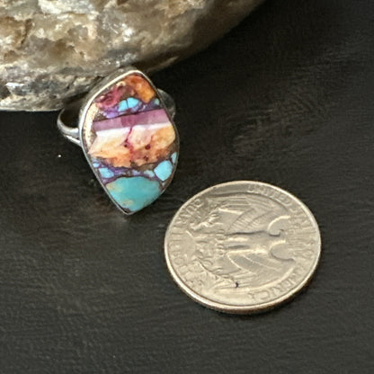 Blue Turquoise Spiny Oyster Southwestern Sterling Silver Ring Size 8 18440