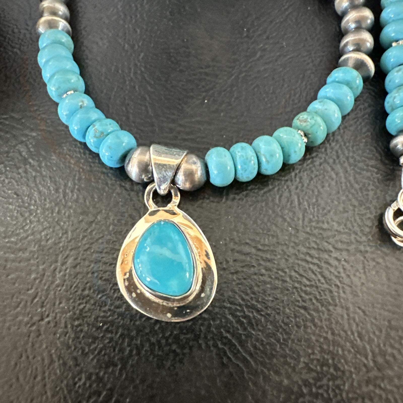 WoMens Blue Kingman Turquoise Pendant Navajo Sterling Silver Necklace 21" 18150