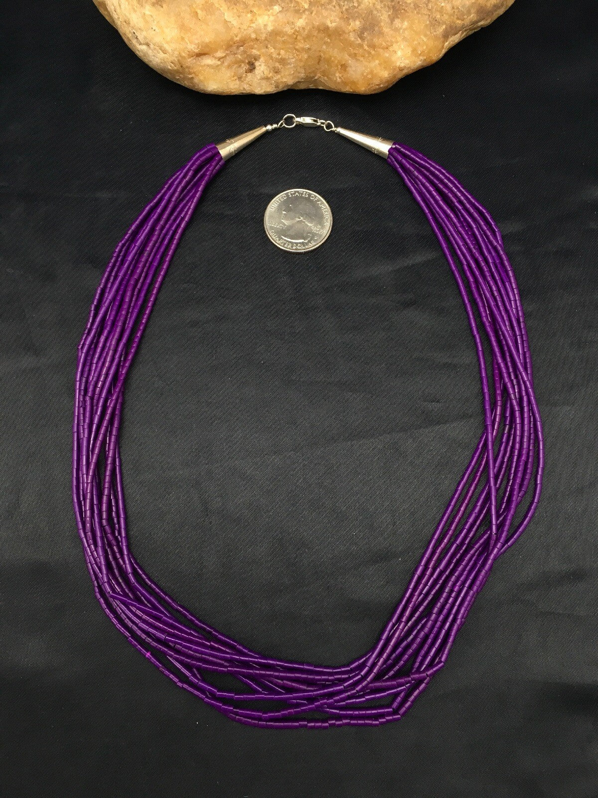 Navajo Stabilized Purple Stone 10S Sterling Silver Tube Heishi Necklace 19” 4195