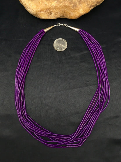 Navajo Stabilized Purple Stone 10S Sterling Silver Tube Heishi Necklace 19” 4195