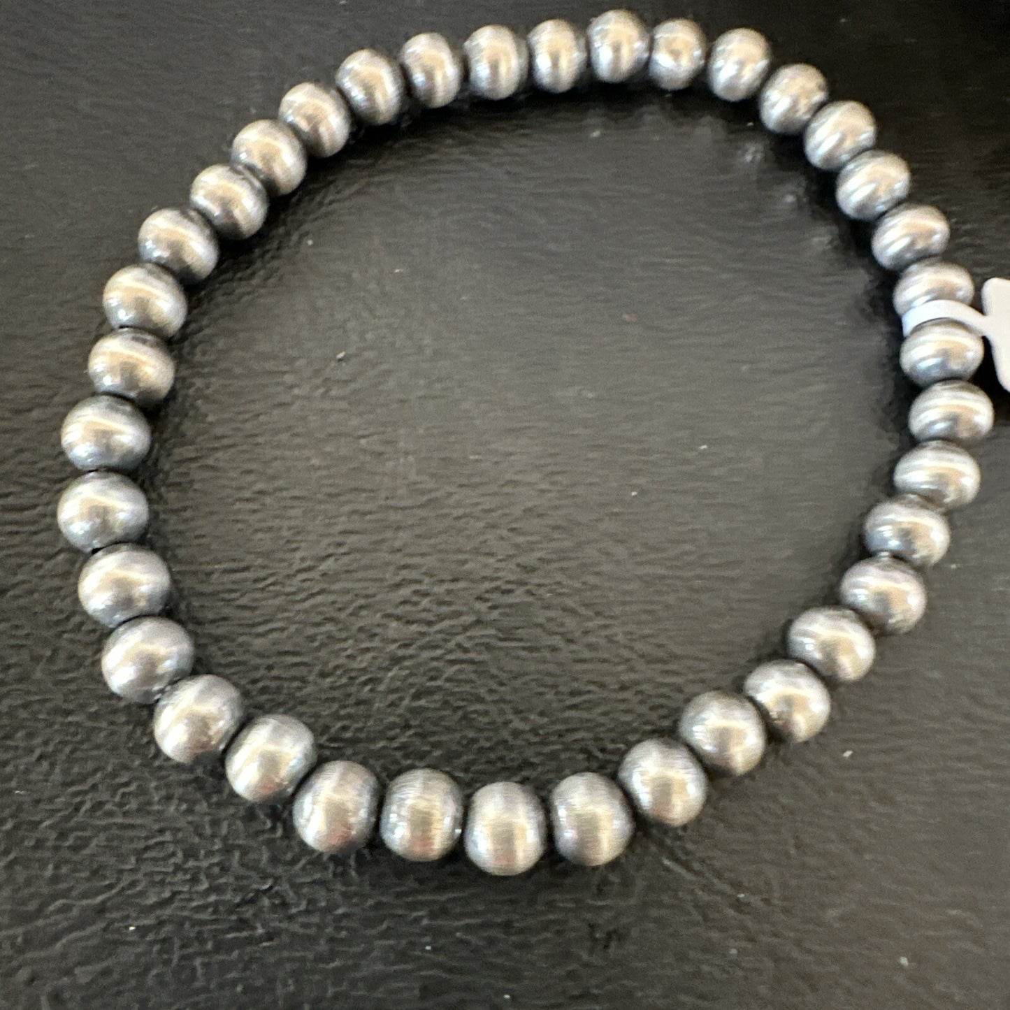 Native American 6mm Beads 8” Sterling Silver Stretch Beads Bracelet 99068