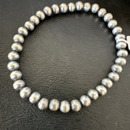 Native American 6mm Beads 8” Sterling Silver Stretch Beads Bracelet 99068