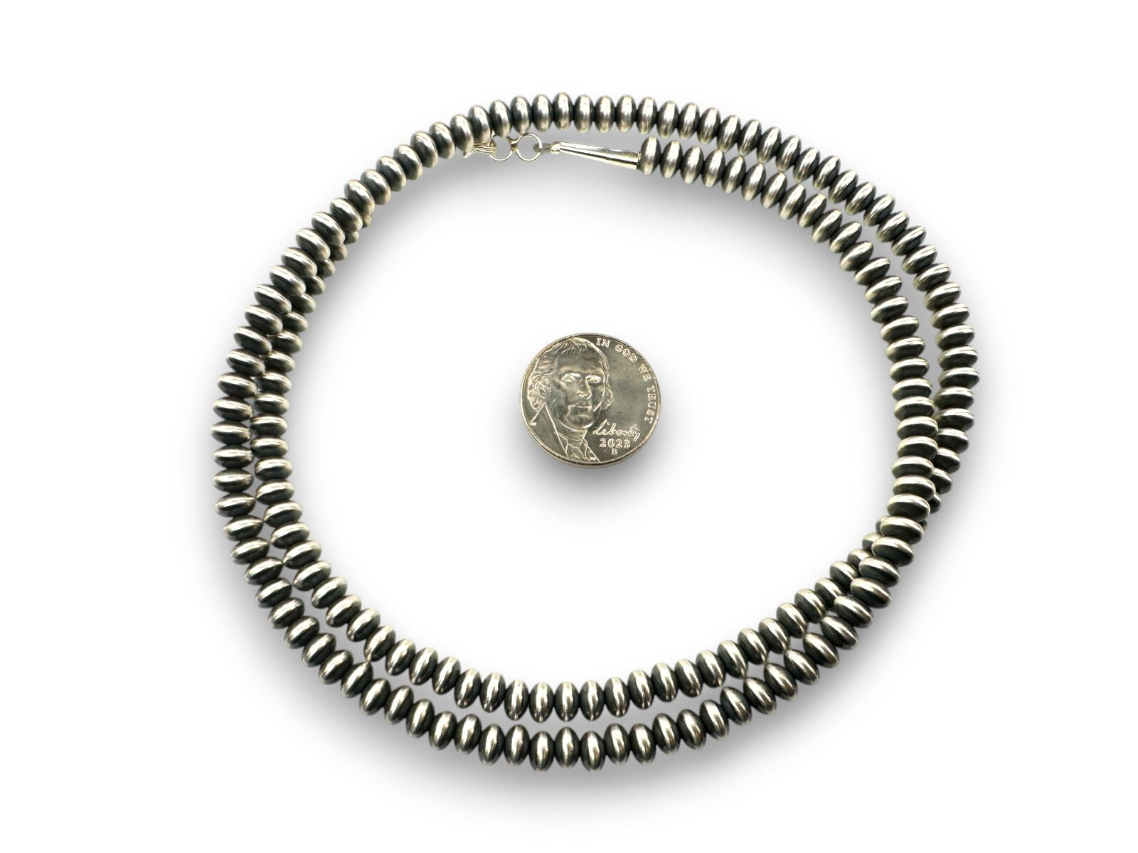 Navajo Sterling Silver Rondelles Saucer Flat Bead Necklace 4mm 20" 97420