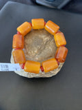 One-of-a-pin Stretch Gold Amber Stone Bracelet Garnet Set | Authentic Native American Handmade | 03073