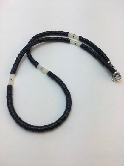 Southwestern White MOP Heishi Black Onyx Sterling Silver Mens Necklace 8901