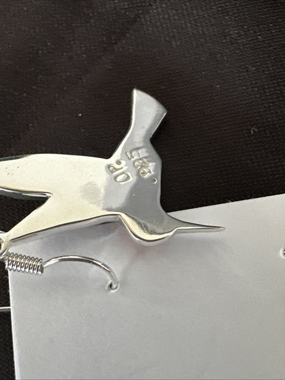 Orange Spiny Oyster Opal Sterling Silver Hummingbird Dangle Earrings 18552