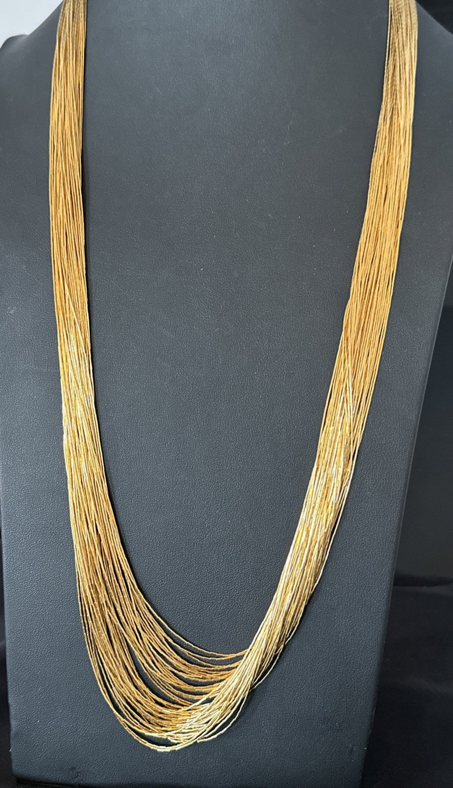 GoldFilled Heishi Tubes Bib 50 Strand 32” Liquid Sterling Silver Necklace 19757