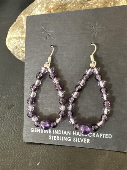 Purple Amethyst Bead Navajo Sterling Silver 1" Earrings 18639