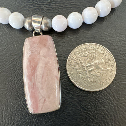 Southwestern Sterling Silver Pink Queen Conch Bead Necklace Pendant 20" 19584