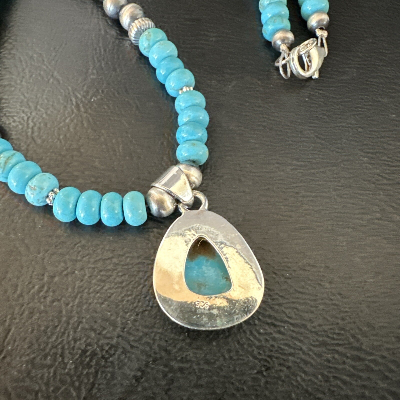 Mens Blue Kingman Turquoise Pendant Navajo Sterling Silver Necklace 21" 18111