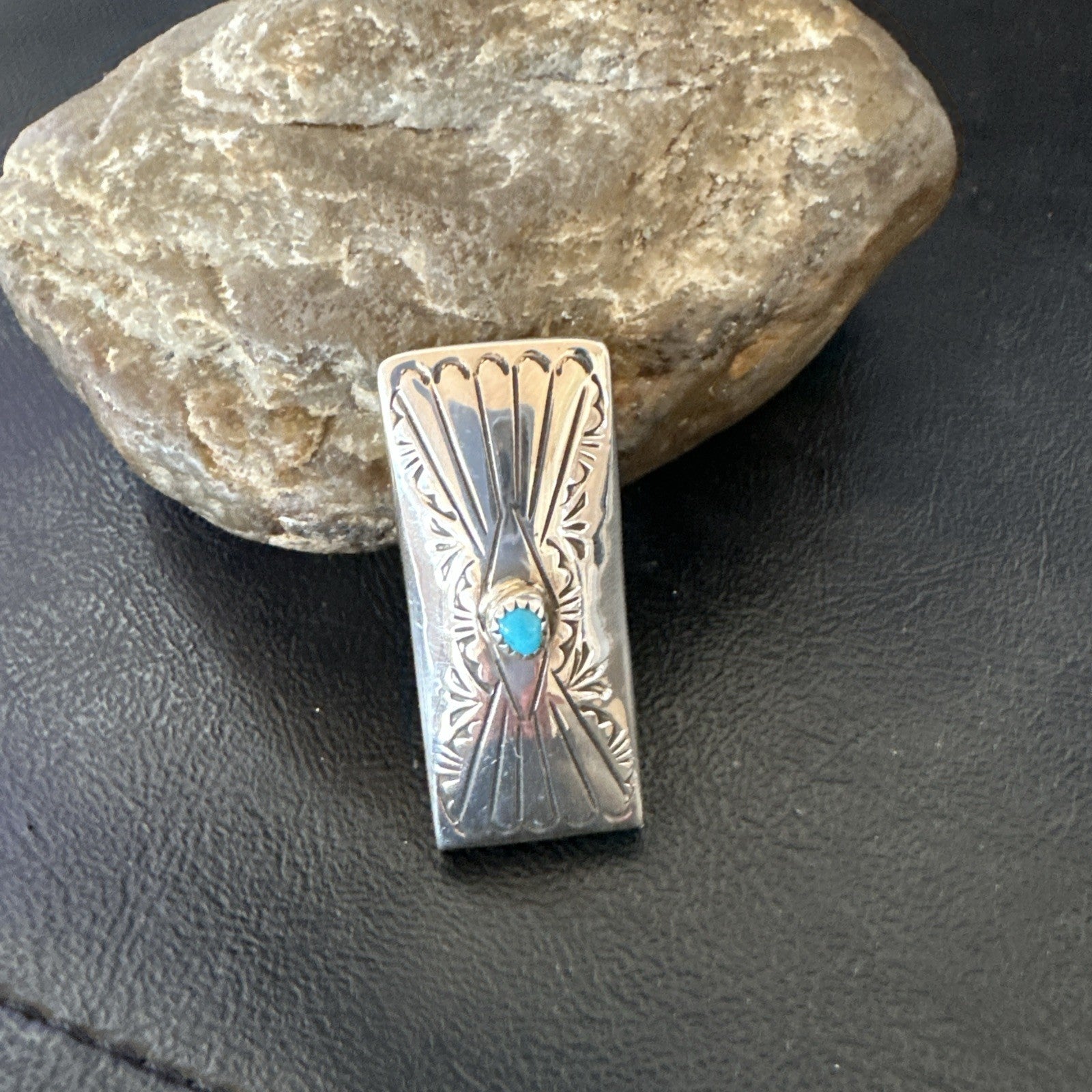 Mens Blue Turquoise Navajo Credit Card Holder Stamped Silver Money Clip 19734