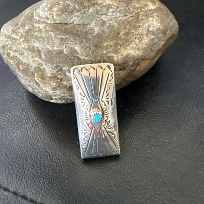 Mens Blue Turquoise Navajo Credit Card Holder Stamped Silver Money Clip 19734