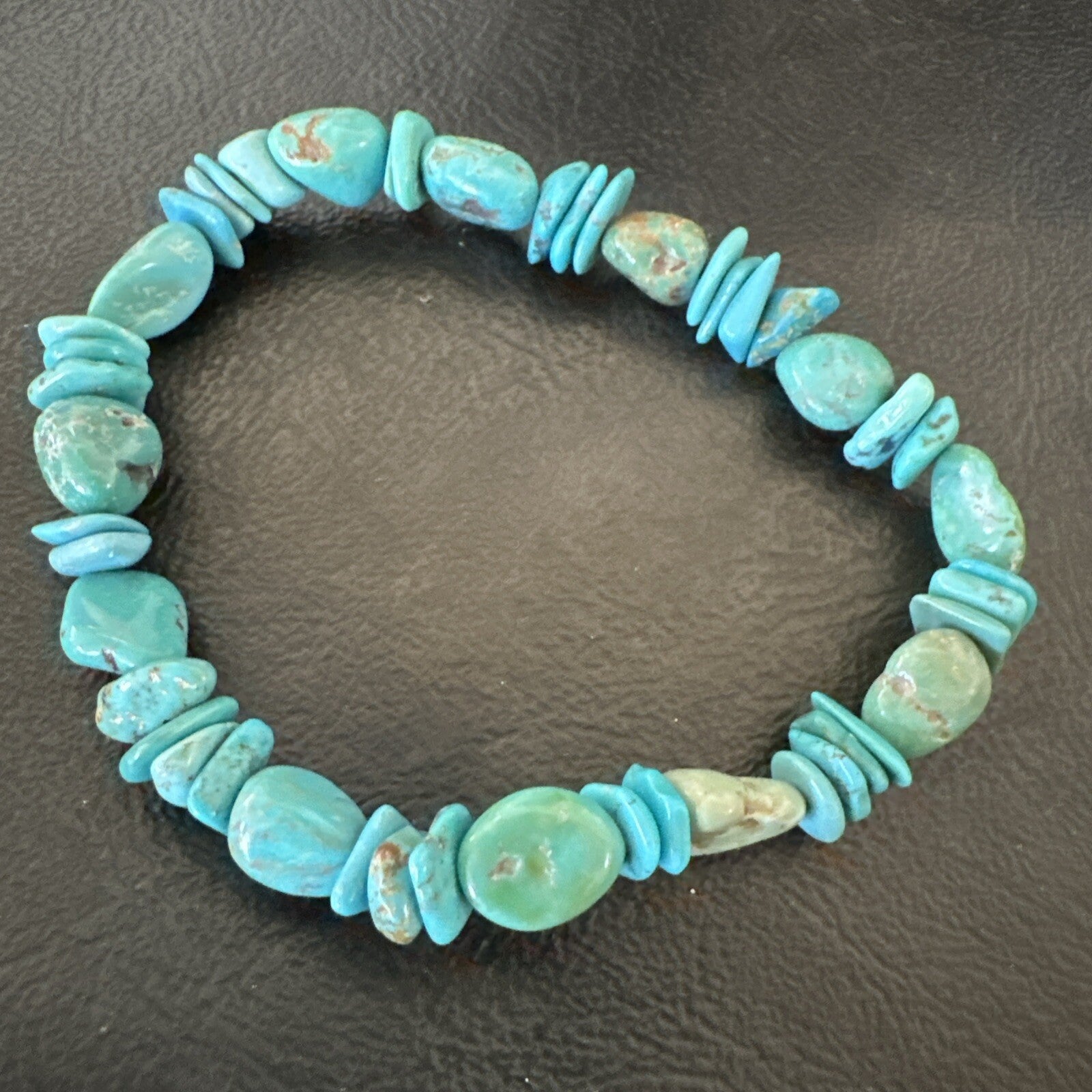 Mens Womens Blue Green Turquoise Stretch Stone Friendship Bracelet 7" 18858