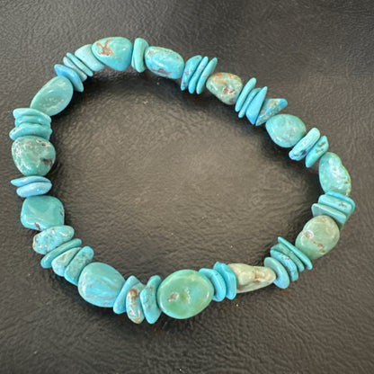 Mens Womens Blue Green Turquoise Stretch Stone Friendship Bracelet 7" 18858