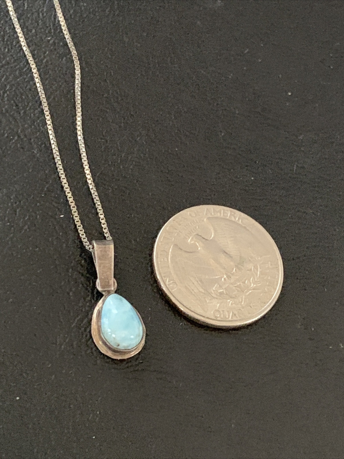 Blue Larimar Minimalist Pendant Navajo Sterling Silver Necklace 18" 17440