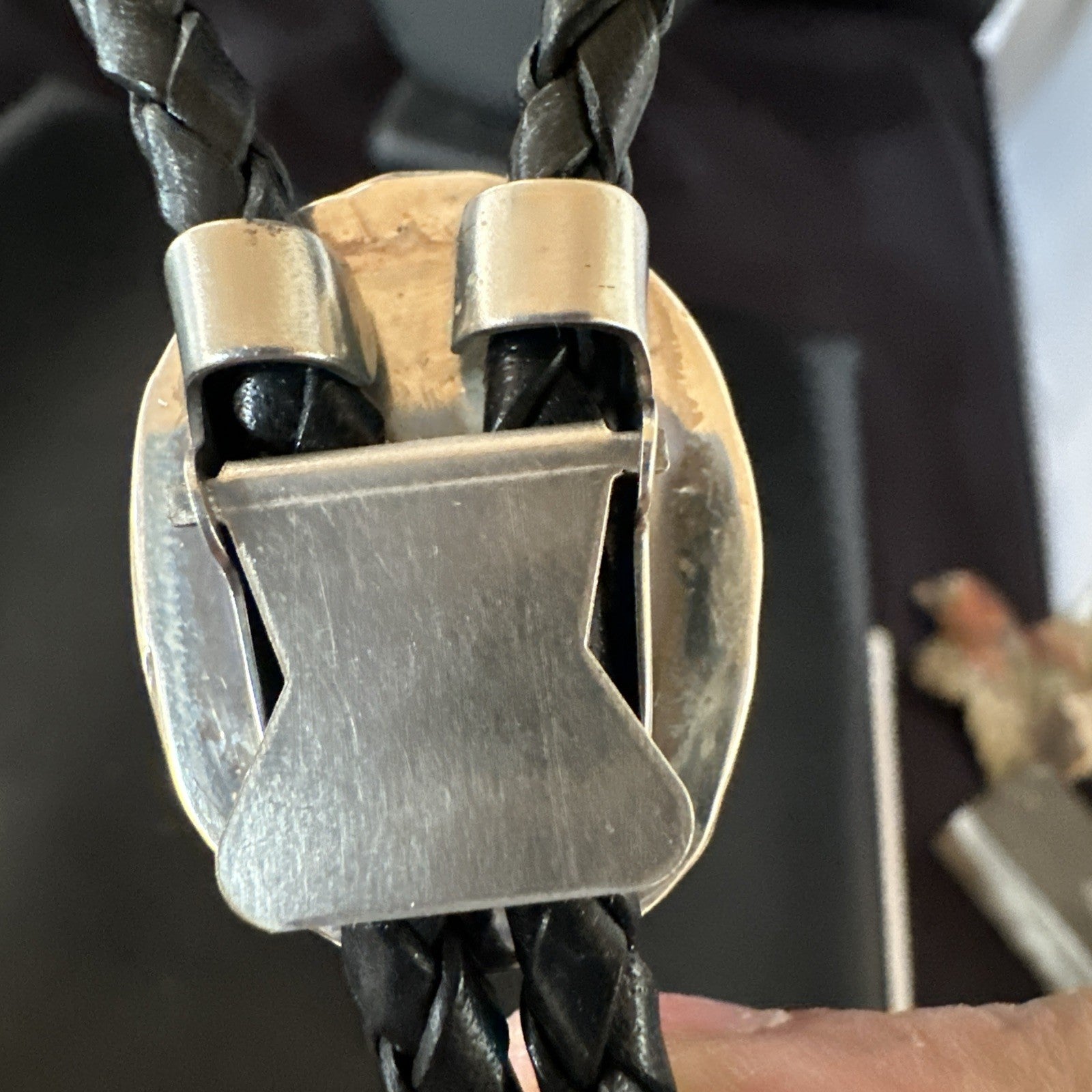Mens BOLO TIE WHITE BUFFALO TURQUOISE Sterling Silver Navajo 1" 19121