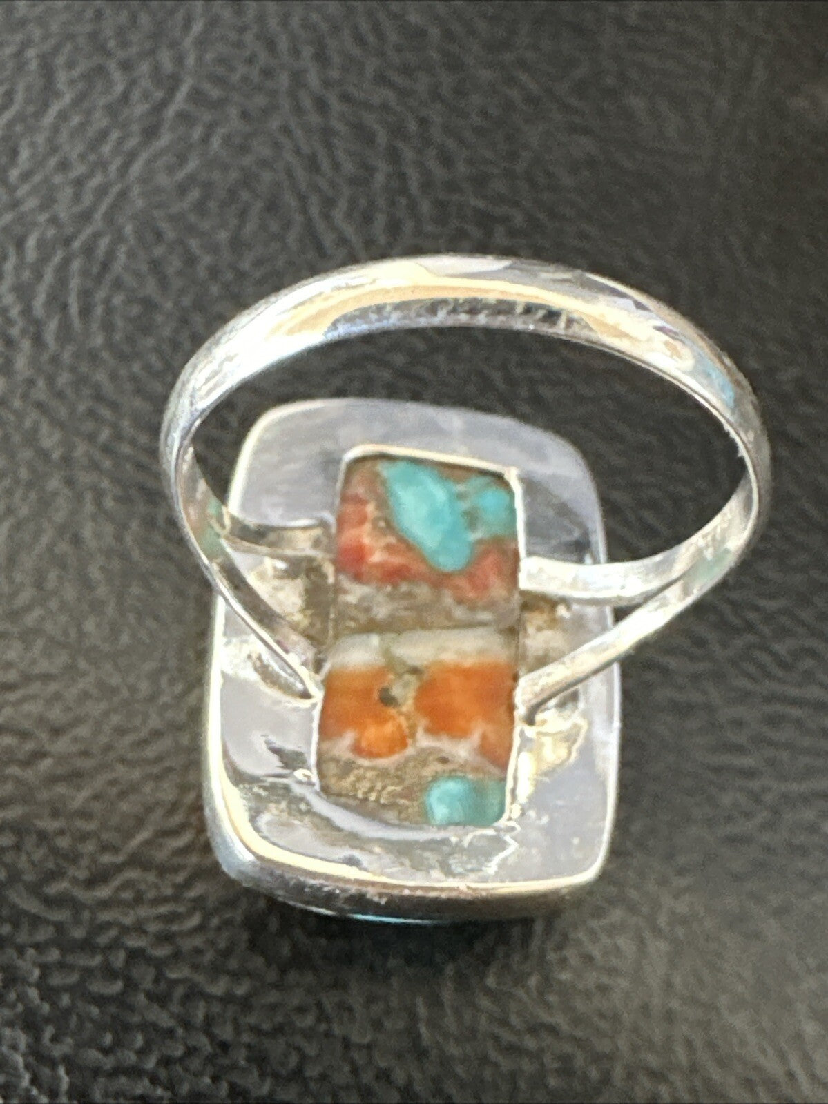 Blue Turquoise Spiny Oyster Southwestern Sterling Silver Ring Size 8 18431