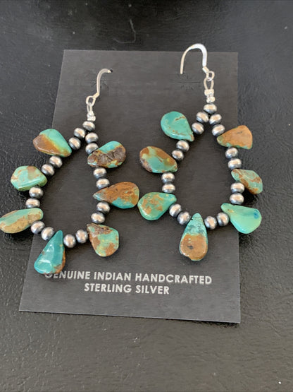 Navajo Green Cluster Turquoise Bead Sterling Earrings Native American 13371
