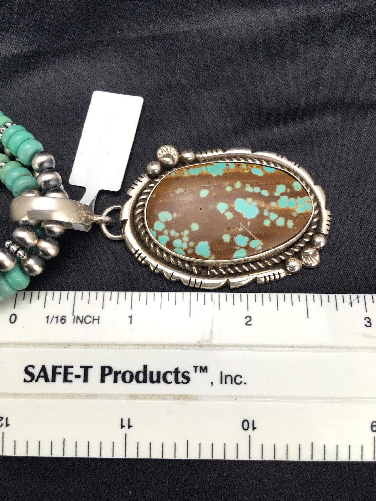 Spider Web Turquoise Pendant Navajo Sterling  Silver Bead 3 Strand Necklace 21in
