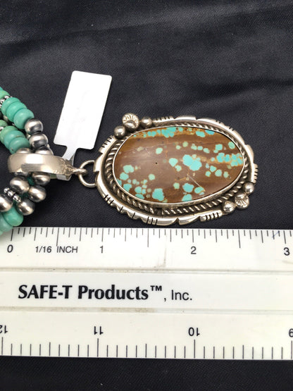Spider Web Turquoise Pendant Navajo Sterling  Silver Bead 3 Strand Necklace 21in