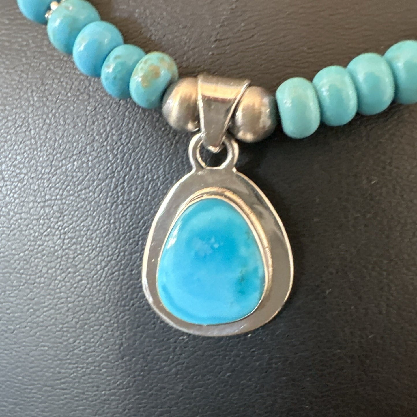 Mens Blue Kingman Turquoise Pendant Navajo Sterling Silver Necklace 21" 18111