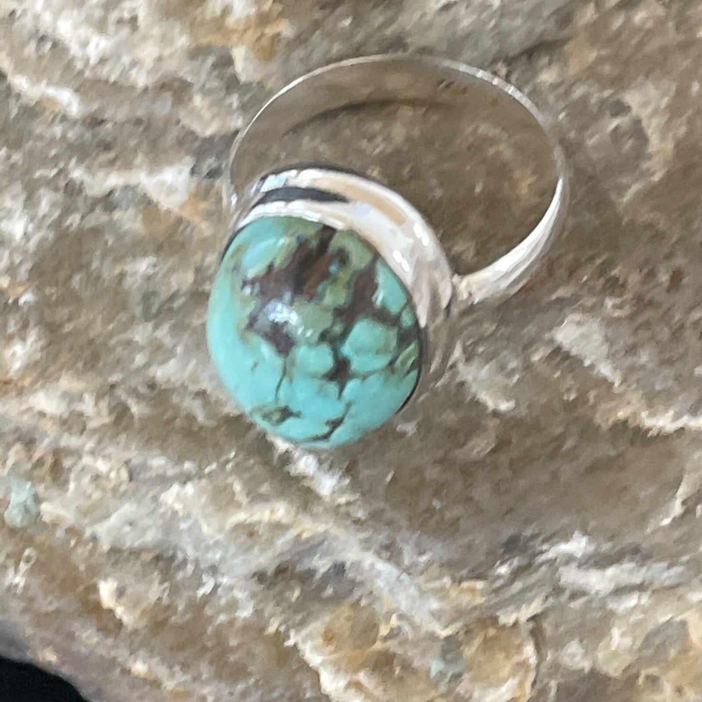 Blue Spiderweb Turquoise Navajo Sterling Silver Ring Size 6.5 11439