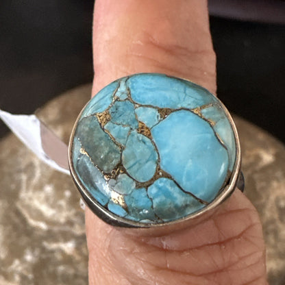 Blue Turquoise#8 Southwestern Sterling Silver Ring Size 7 19740