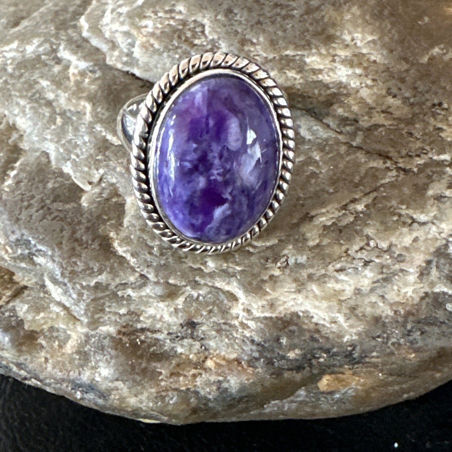 Womens Purple Charoite Navajo Sterling Silver Oval Ring Adjustable Size 9 17245