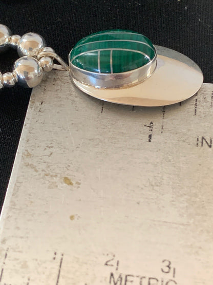 Green Malachite Pendant Navajo Sterling Silver Necklace 03179