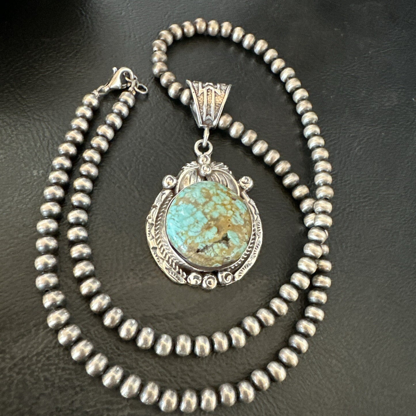 Mens Blue Turquoise#8 Pendant Navajo Sterling Silver Necklace 18073