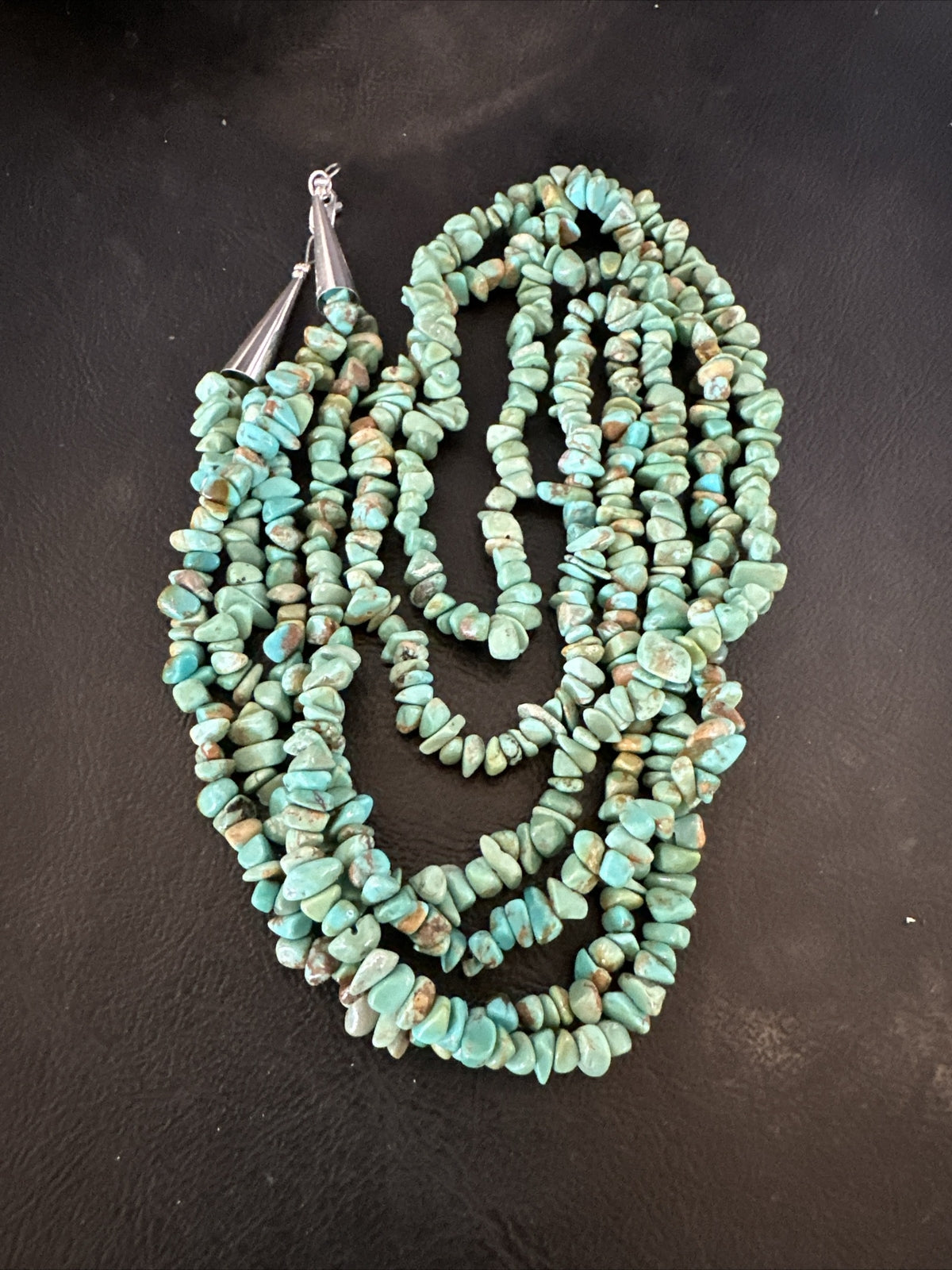 Green Turquoise 2S Nugget Beads Navajo Sterling Silver Necklace 30” 17780