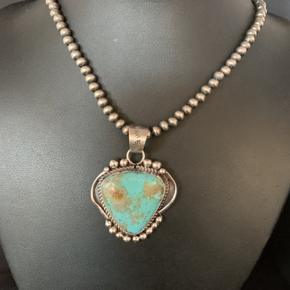 Mens Navajo Sterling Blue Turquoise#8 Necklace Pendant Nat American 13664N
