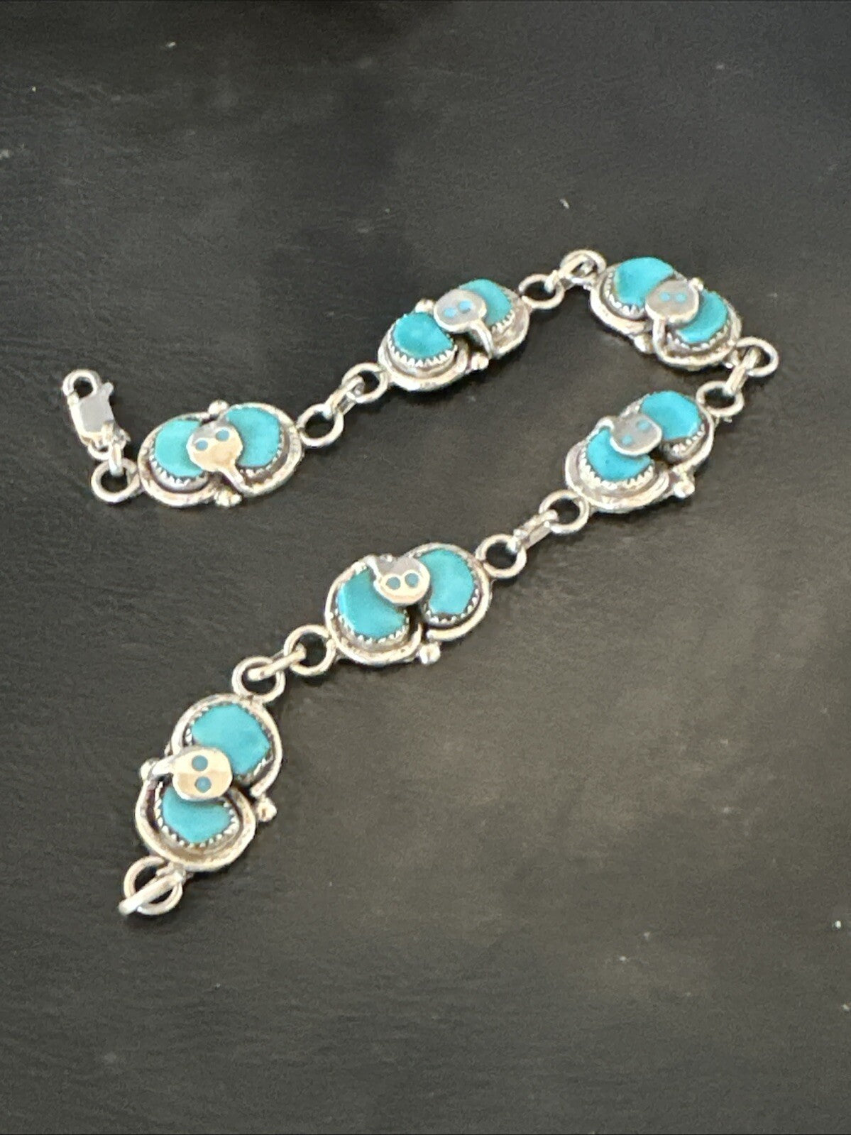ZUNI Blue Kingman Turquoise Sterling Silver Snake Bracelet 18687