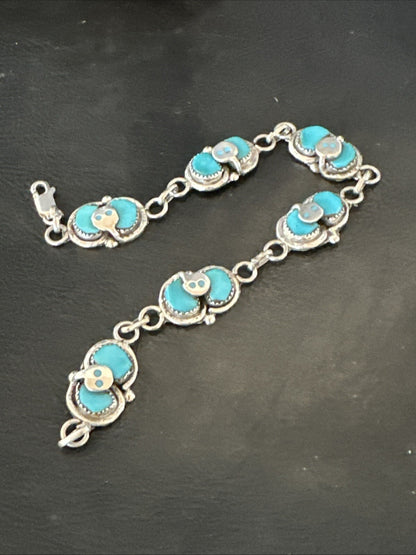 ZUNI Blue Kingman Turquoise Sterling Silver Snake Bracelet 18687