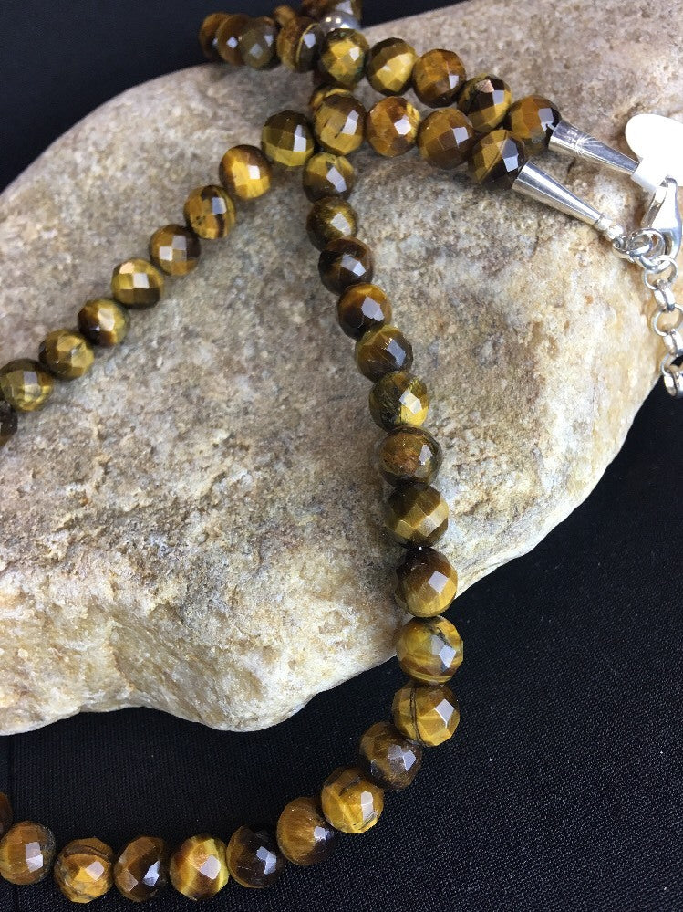 Native American Indian 8 mm Tiger's Eye with Sterling Silver Necklace 10095