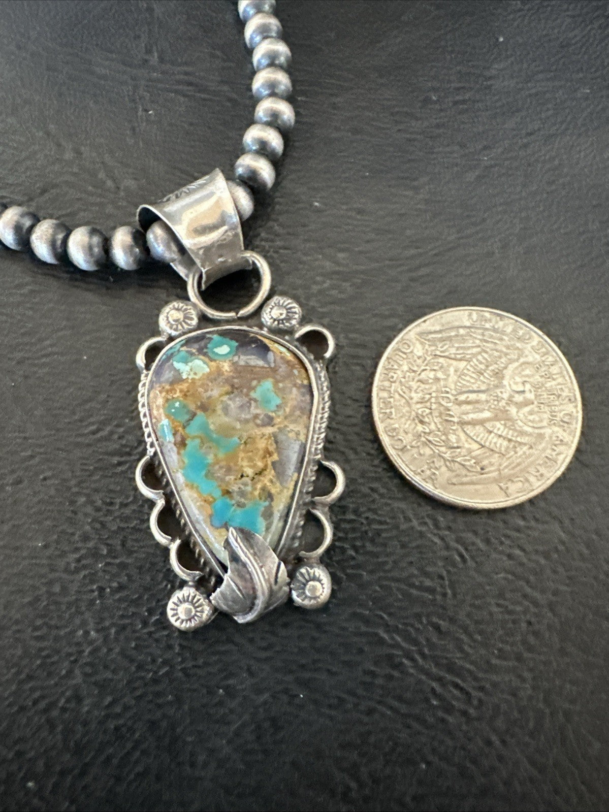 Womens Blue Turquoise Pendant Navajo Pearls Sterling Silver Necklace 19575