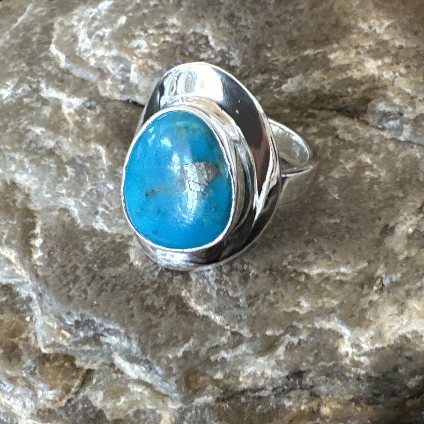 Southwestern Sterling Silver Blue Kingman Turquoise Ring Size 6 18534