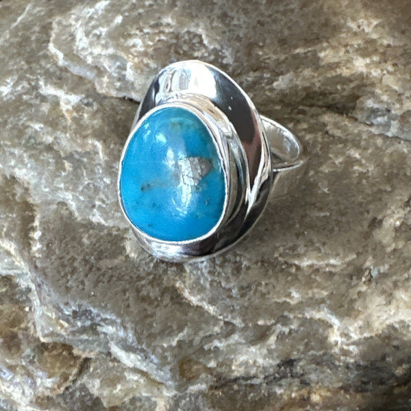 Southwestern Blue Kingman Turquoise Ring Size 6 | Sterling Silver | Authentic Native American Handmade | 18534
