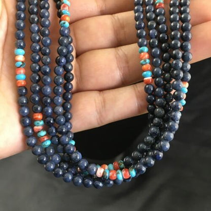Navajo Dumortierite Turquoise Necklace 5 Strand Sterling Silver 21" 10243