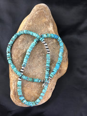 Blue Turquoise 7mm Heishi Bead Navajo Necklace | Sterling Silver | Authentic Native American Handmade | 1498