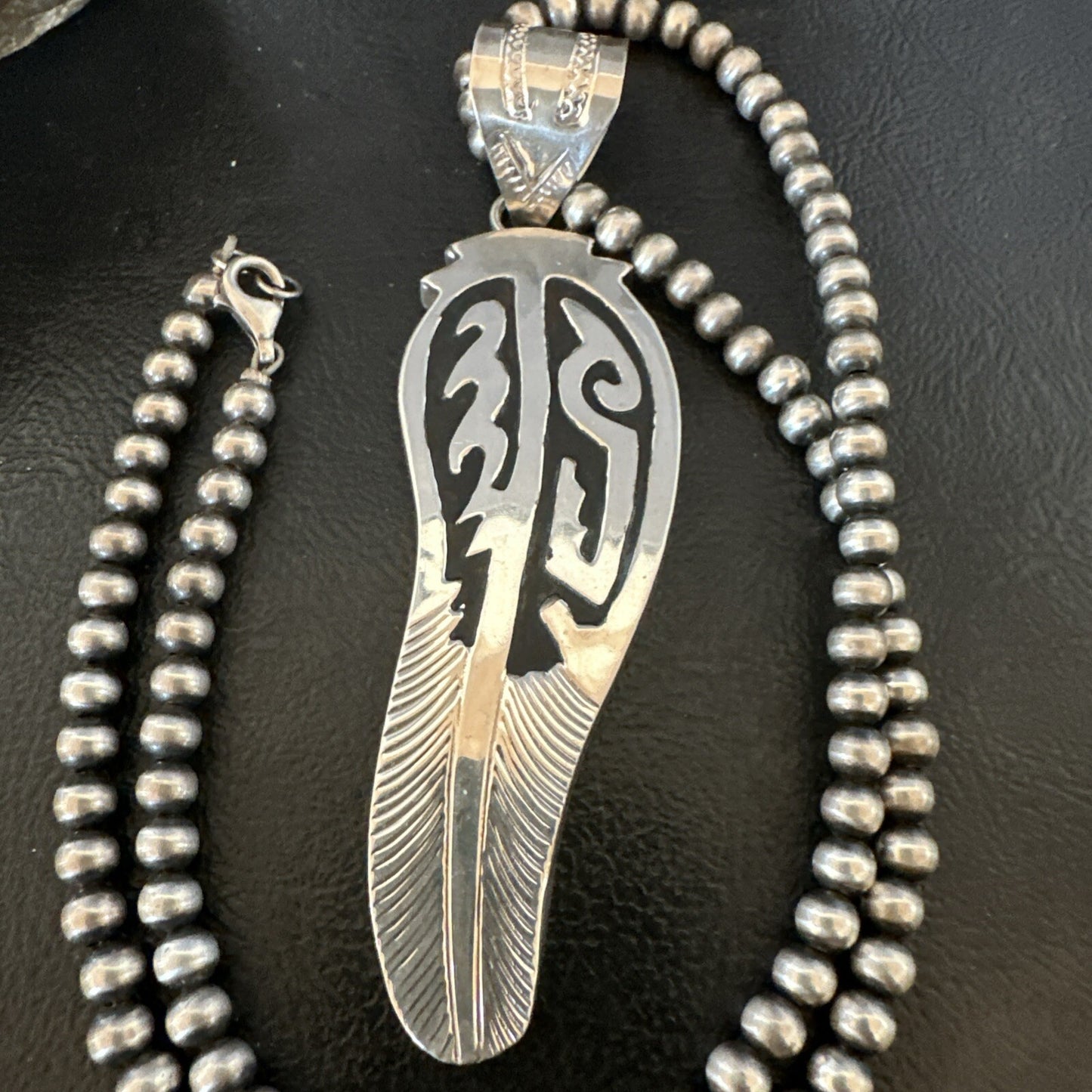 Mens Feather Navajo Sterling Silver Necklace Pendant 18578